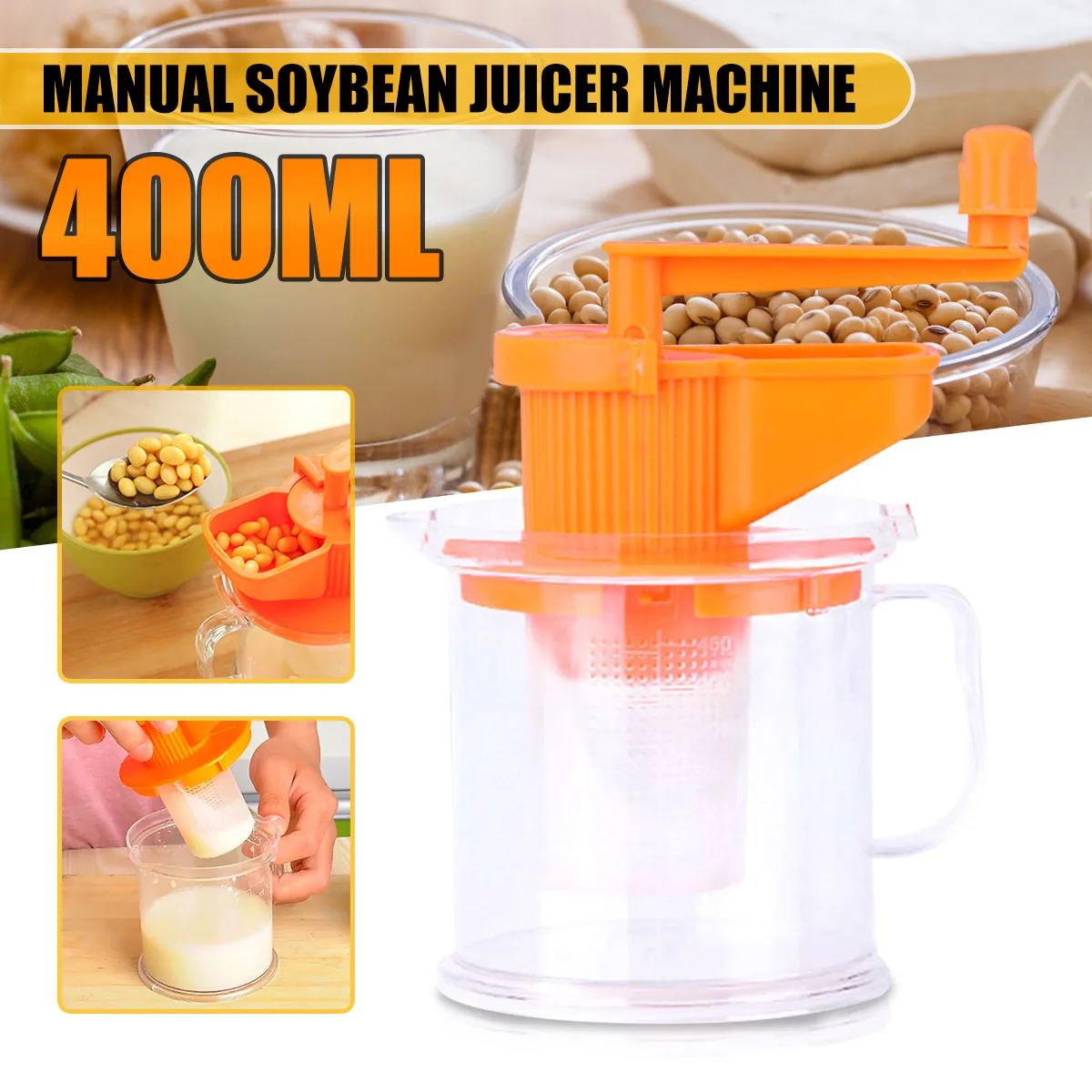 

Mini 400ml Manual Soybean Juicer Machine Soy Milk Maker Fruit Vegetables Hand Squeezer Food-grade Plastic Lightweight Portable