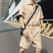 Новое поступление, летний мужской комбинезон, модный мужской однобортный комбинезон с эластичной талией, повседневный свободный мужской комбинезон