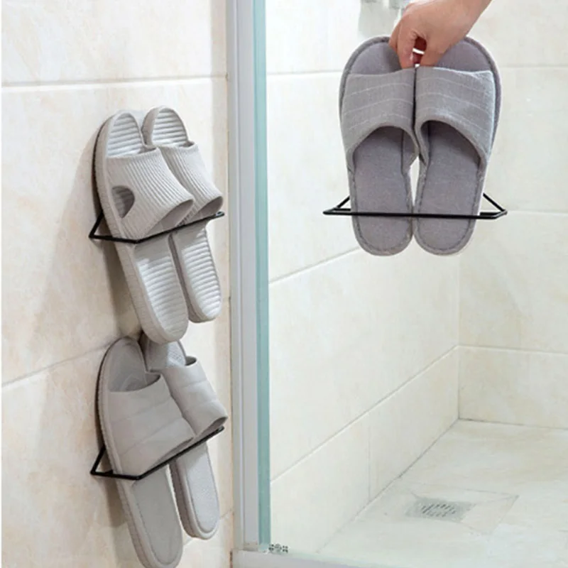 

Iron Wall Hanging Shoe Rack Creative Home Simple Shoe Rack Paste Wall Hanging Wrought Iron Bathroom Door Slippers Storage Rack