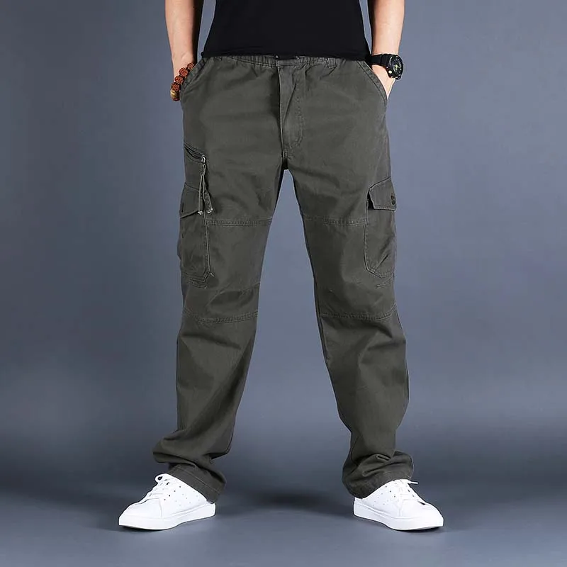 Весна Зима Большой Размер 7XL прочные брюки карго мужские хлопковые брюки прямые Свободные мешковатые штаны Военные повседневные джоггеры черные армейские - Цвет: ARMY