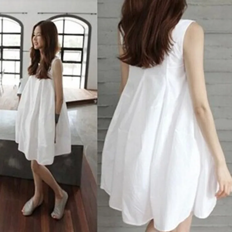 

White Color Maternity Clothing 2019 Summer New Fashion Sleeveless Vest Dress for Pregnant Women Loose Pregnancy Clothes Dresses