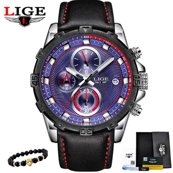 

LIGE Brand hot men's wrist watches quartz Steel watch men Multifunction sports leather watch male Clock man Relogio Masculino