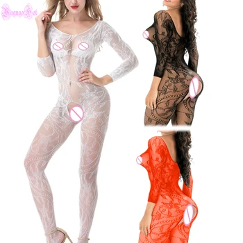 Lace Floral Long Sleeved Bodystocking 