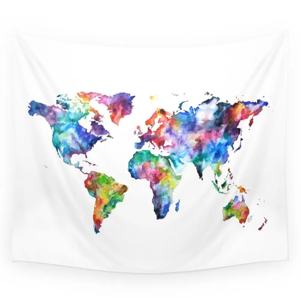 World Map Watercolor Painting Wall Tapestry Small | Дом и сад