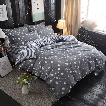 

Grey bedding star duvet cover set Printed bed sheet +duvet cover +pillowcase Italy bed cover grey dots bedlinen set Home Textile