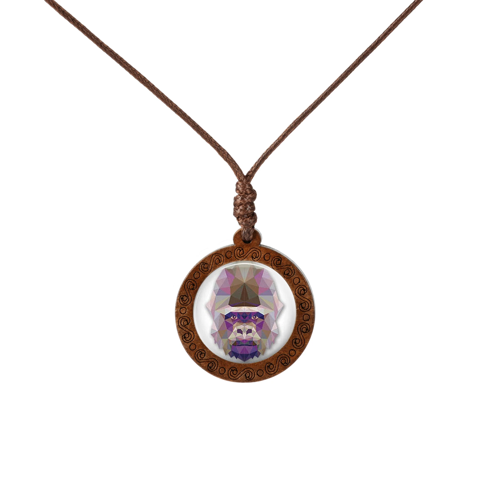 2019 New Wild Animal Wolf Tiger Koala Necklace Glass Cabochon Art Painting Wood Pendants Wax Rope Chain Jewelry for Girls Boy