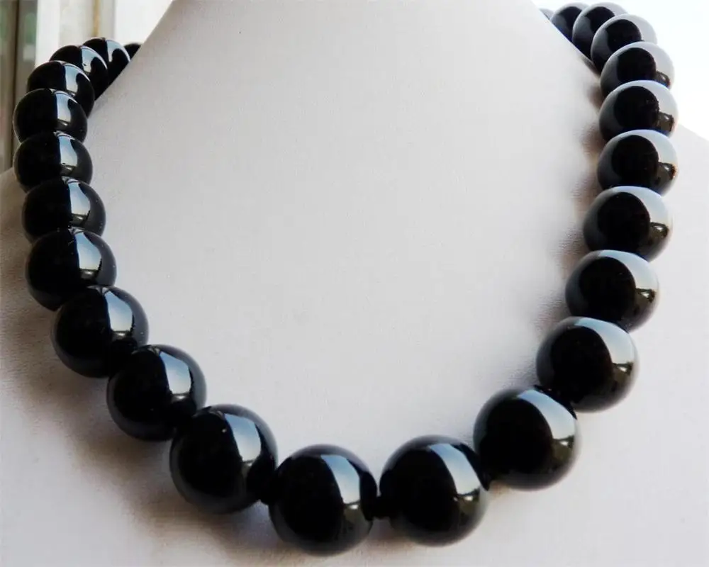 

FREE SHIPPING>>>@@ 10mm Fine South Brazilian Black OnyxNecklace 18" WW