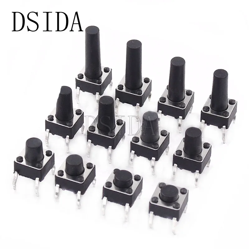 Commutateurs Micro bouton poussoir | 20 pièces, 4Pin 6*6, DIP 6x6x4 3/5/6/7/8/9/10/11/12/13/14/15 MM 4.3mm 5mm 6mm 7mm 8mm 9mm 10mm 11mm|Commutateurs| - AliExpress