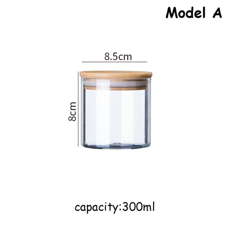 Герметичный стеклянный контейнер для хранения пищевых банок, банка для конфет, кухонная бамбуковая крышка, контейнер для еды округлой формы, сухая посуда, демонстрационный горшок, 1 шт - Цвет: Model A
