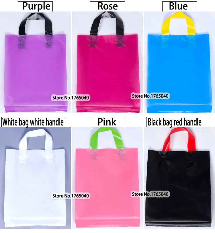 38x43cm custom logo printed plastic packing shopping bags with handle