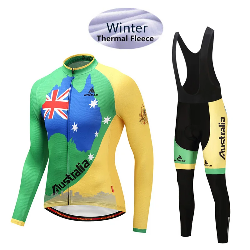 

Men's Cycling Clothing Set Long Sleeve Cycling Jersey Thermal Fleece Windproof Mountain Bicycle Road Bike Shirt with Padded Pant