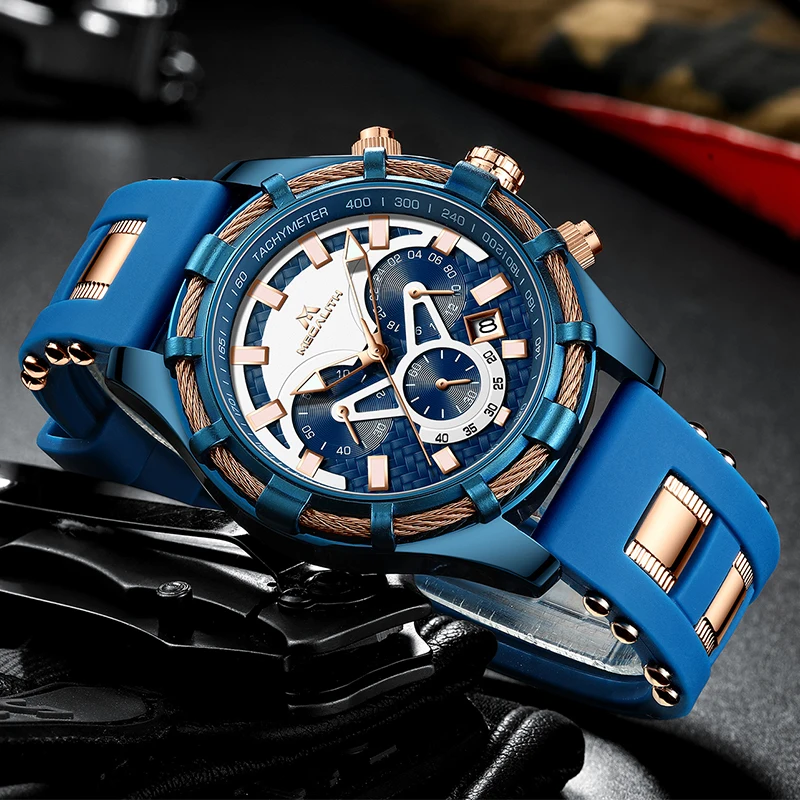 Koop Flash Deal MEGALITH Mannen Horloges Top Merk Luxe Lichtgevende Display Horloges Waterdicht Sport Chronograph blue Quartz Horloge