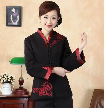 

Black 2015 New Autumn Winter Chinese Tradition Women's Wool Embroider Flower Jacket Jacket Coat M L XL XXL 3XL WNS16