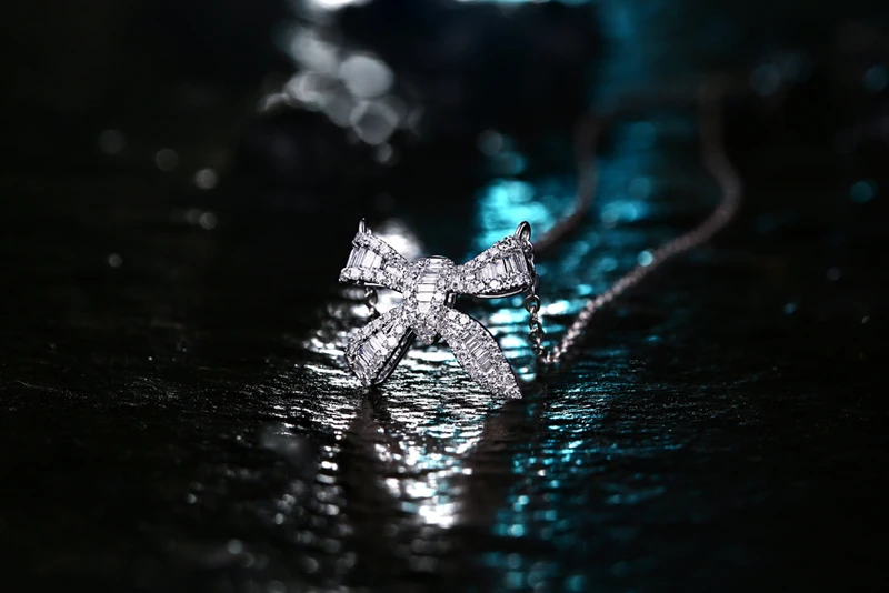 Caimao Natural 0.49ct Round & Baguette Cut Diamond 18kt White Gold Pendant Necklace Jewelry Free shipping