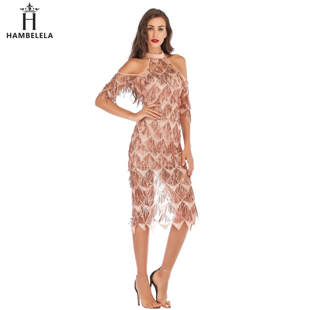 HAMBELELA 2019 Summer Women Off Shoulder Short Sleeve bandage Dress Sexy Bodycon Tassel Evening Party Dresses Sequined Vestidos (6)