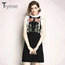 Trytree женское летнее осеннее платье с вышивкой, винтажное платье с бабочкой, вечерние платья с круглым вырезом, полиэфирная рубашка, платья трапециевидной формы kyliejenner