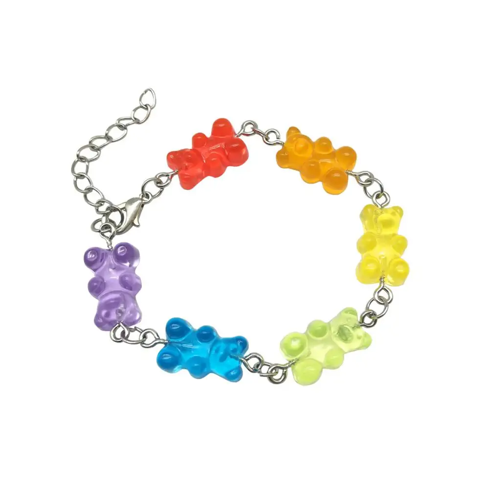 

New Cartoon 7 Colors Rainbow Hand-made Cute Bear Bracelets for Women Girls Simple Lovely Bling Cute Hand Foot Jewelry