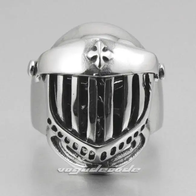 Knight Helmet 316L Stainless Steel Medieval Crusader Biker Mens Ring A034