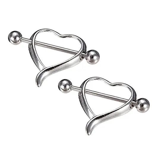 

14G 1 Pair Chic Surgical Steel Love Heart Nipple Bar Ring Shield Barbell Body Jewelry