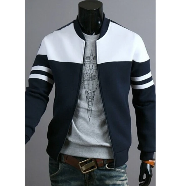 Plus Size M 4XL Man Sport Jacket Sportwear Men Golf Jackets Coat Striped Patchwork Slim Fit 
