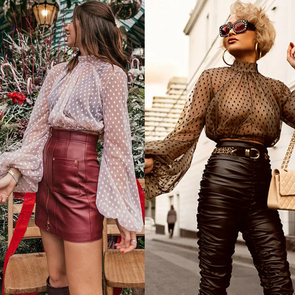 

Fashion New Design Women's Loose Long Sleeve See Through Casual Blouse Shirt Tunic Tops Fashion Blouse Pullover Sexy Stylish