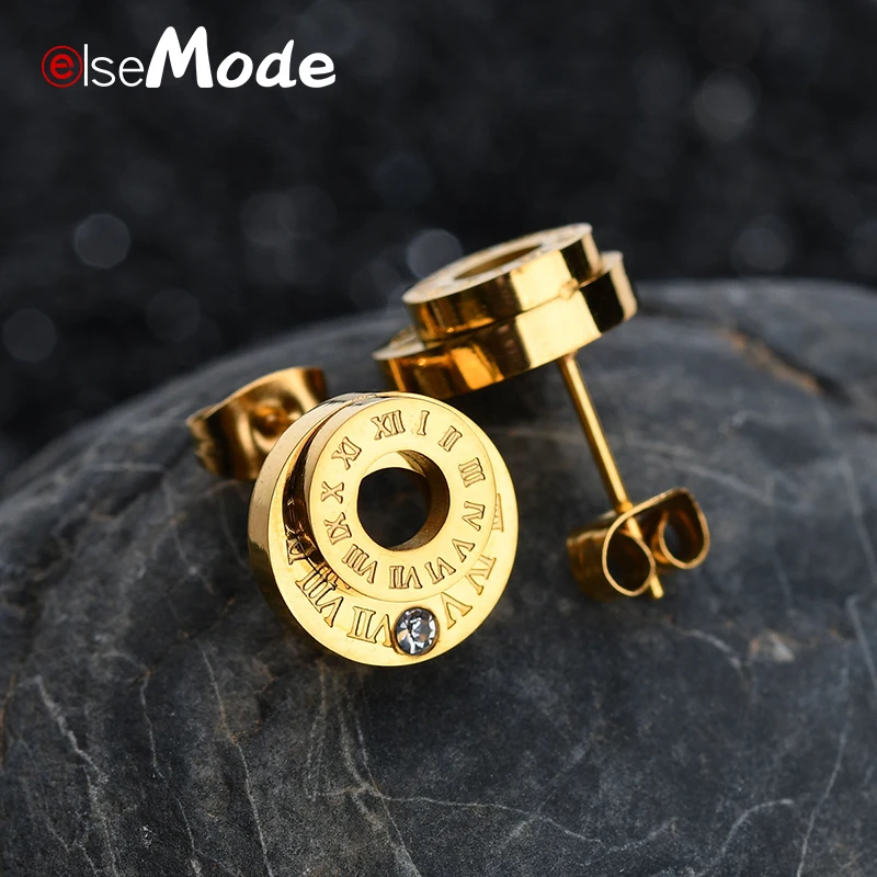 Женские серьги гвоздики ELSEMODE брендовые из нержавеющей стали 316L с буквенными