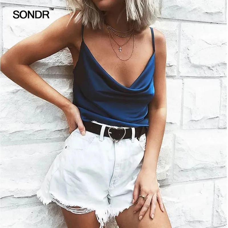 SONDR 2019 Summer Plus Size Women Silk Satin Blouse Camis Sleeveless Strappy Vest Top Tee Costume Casual Shirt Ladies Clothes SONDR 2019 Summer Plus Size Women Silk Satin Blouse Camis Sleeveless Strappy Vest Top Tee Costume Casual Shirt Ladies Clothes