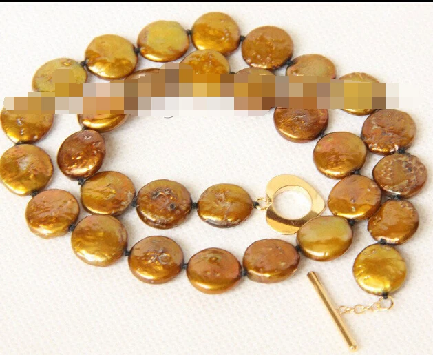 

huij 004597 luster 16" 12mm coin fastener coffee pearls necklace filled gold clasp