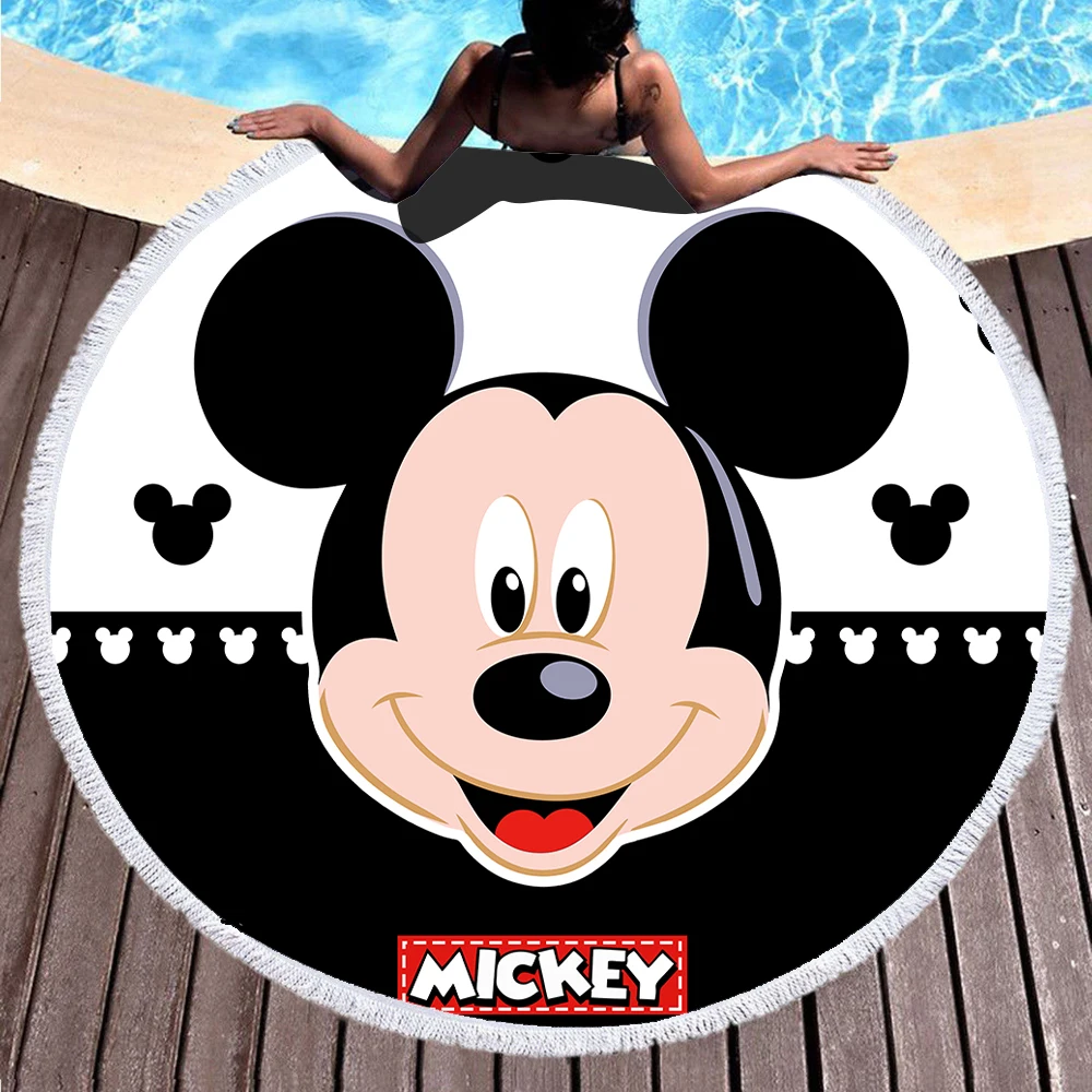 

Disney Round Beach Towel Mickey Mouse Bath Towel Microfiber Fabric 150cm Size black color