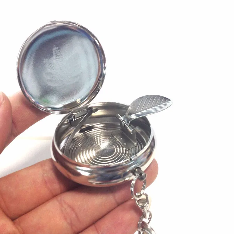 100pcs Stainless Steel Portable Pocket Round Ashtray with Key Chain