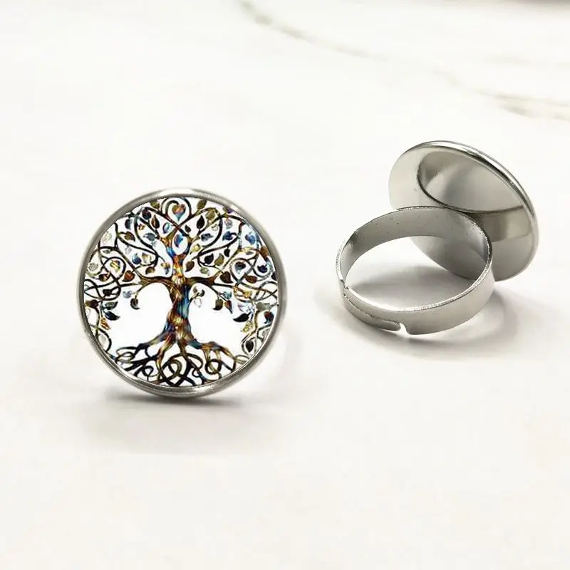 

Hot! Tree of Life Flower Ring Vintage Tree of Life Cabochon Celtic Glass Ring for Women Jewelry Gifts