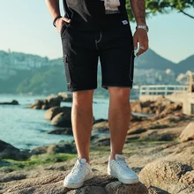 Большие размеры 6XL мужские хип-хоп шорты-бермуды Homme мужские модные шорты потертые боковые карманы стрейч джинсовые короткие мужские джинсовые шорты Homme