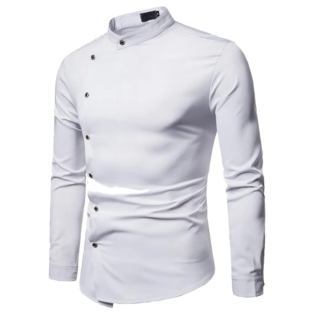 Для мужчин 2019 новая весна Повседневное блузка Slim Fit темпера Для мужчин t стиль джемпер с длинным рукавом Блузка Button Shirt сплошной цвет одежды