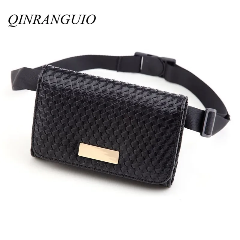 

QINRANGUIO Fanny Pack for Women Soft PU Leather Waist Bag Knitting Waist Pack Fashion Money Belt Bag Women Fanny Bum Bag