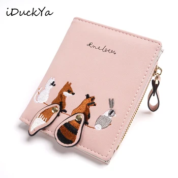 

Fashion Women's Wallet Female Cartoon Animals Purse Short Card Holder Leather Small Zipper Cute Lovely Coin Hasp For Girls Kid
