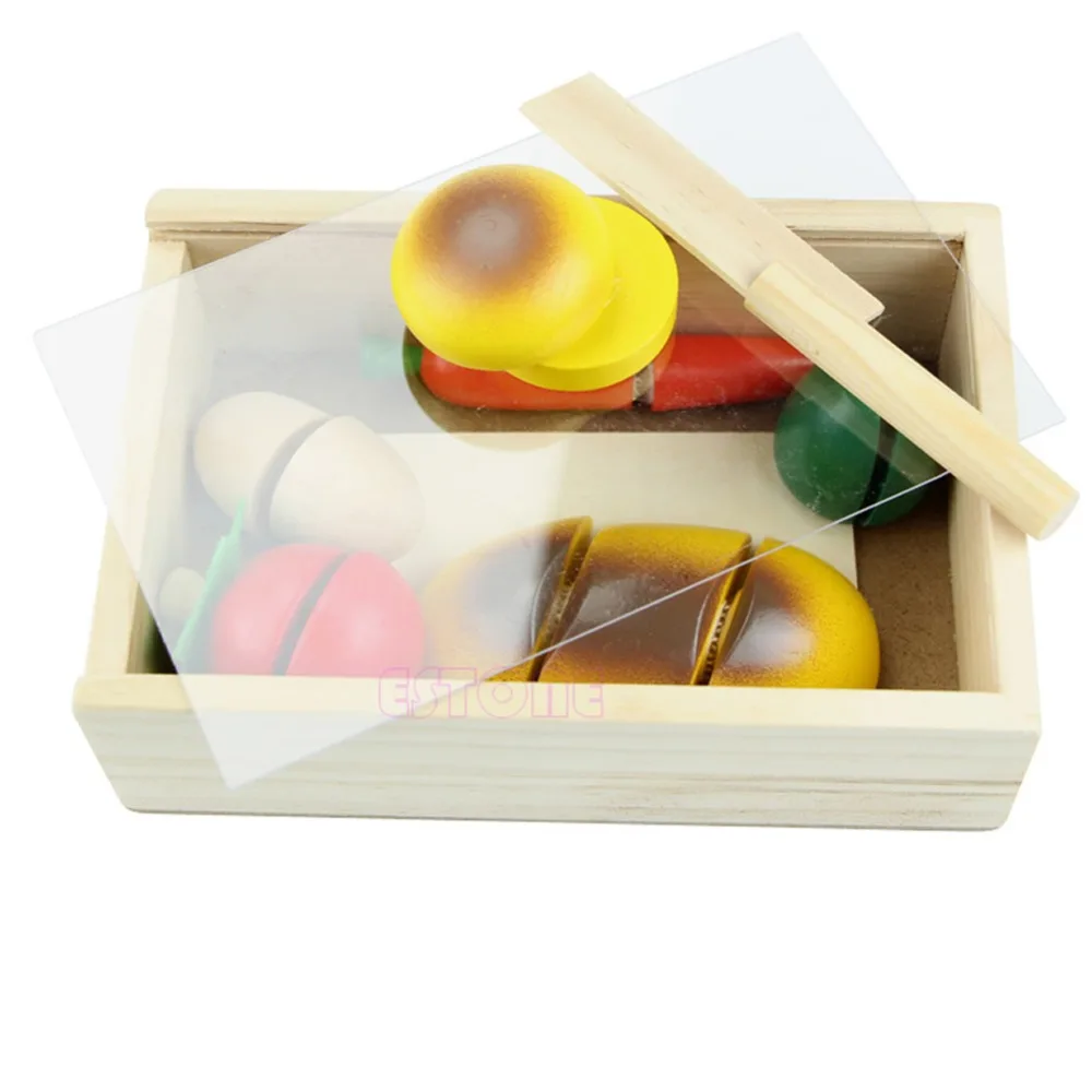 

New Wooden Fruit Vegetable Food Kids Role Play Children Kitchen Cutting Toy Set