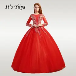 It's Yiya свадебное платье 2019 элегантное красное мусульманское свадебное платье с длинными рукавами с круглым вырезом Золотое кружево Плюс