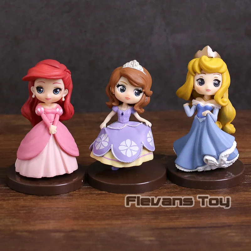 

Sleeping Beauty Aurora Little Mermaid Ariel Prncess Sofia PVC Figures Toys Q Posket Dolls Boxed Model 3pcs/set