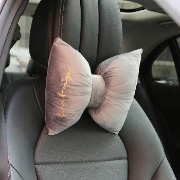 

Car Headrest Bowknot Shaped Neck Pillow Detachable Soft Velvet Bronzing Plush Throw Pillow for Cushion Office Waist Pillow