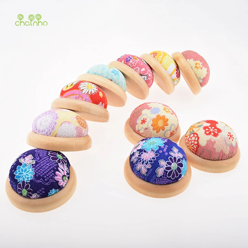 Chainho,Pin Cushion with Wooden Base and Printed Floral Pattern Fabric Cover/Accessory Tools for DIY Sewing/Needlework,ZC002-5P