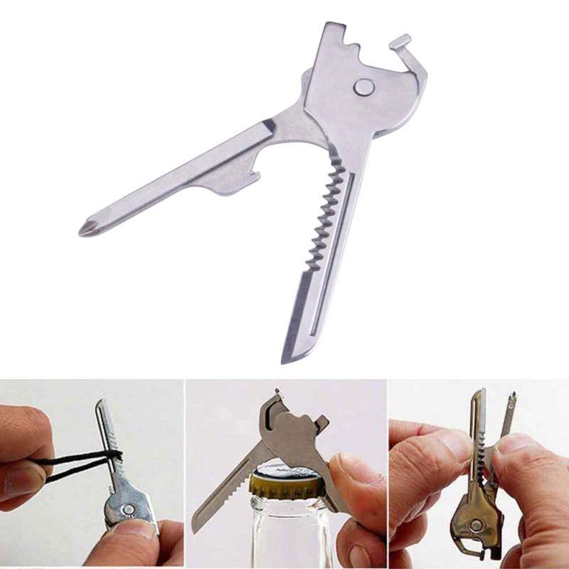 

6 in 1 Outdoor Multi Function Keychain Keys Stainless Steel EDC Multi Tool Pocket Survival Multi-tools Useful Keychain Travel