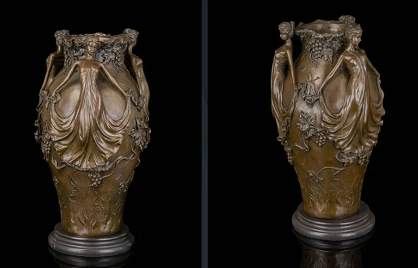 

Art Deco Sculpture Flower Vase With 3 Fairy Woman Girl Grape Statue R0712