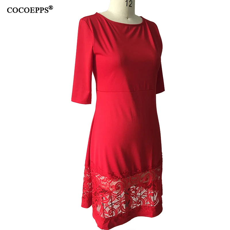 COCOEPPS, новинка, 6XL, большой размер, кружевное цветочное осеннее платье для женщин, а-силуэт, Красного размера плюс, повседневное женское платье, три четверти, Vestidos
