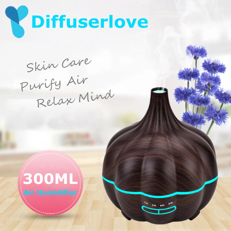 

Diffuserlove 300ml Wood Grain Air Humidifier Ultrasonic Aroma Essential Oil Diffuser Mist Maker with Night Light for Office Home
