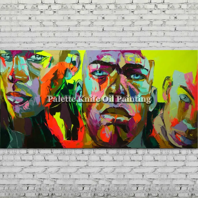 

Palette knife portrait Face Oil painting Character figure canva Hand painted Francoise Nielly wall Art picture for living room64