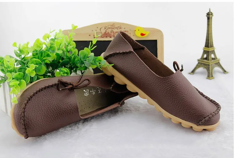2016 New Real Leather Woman Flats Moccasins Mother Loafers Lacing Female Driving Casual Shoes In 16 Colors Size 34-44 ST179 (16)