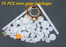 Новый package75PCS много, Пластиковые шестерни, стойки, шкив, ремень, Червячных передач, Одно-и двойной передач, 8-56 зубов, Используемый в игрушечных автомобилей, роботы, модель