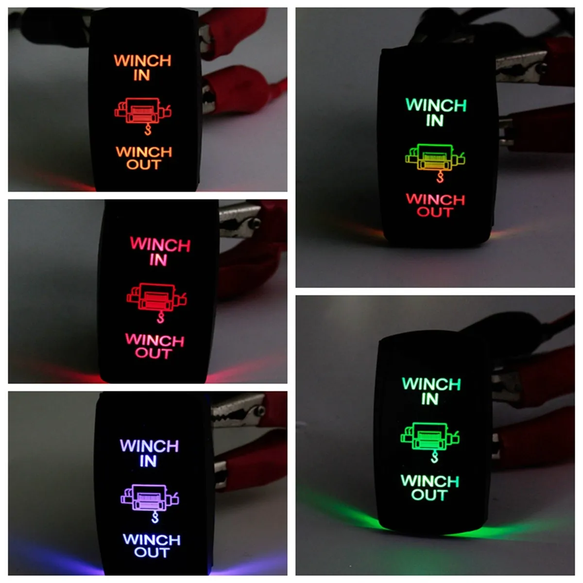 

12V 20A Boat UTV Dual Led Light Winch In Out ON-OFF-ON Laser Rocker Switch 7-Pin