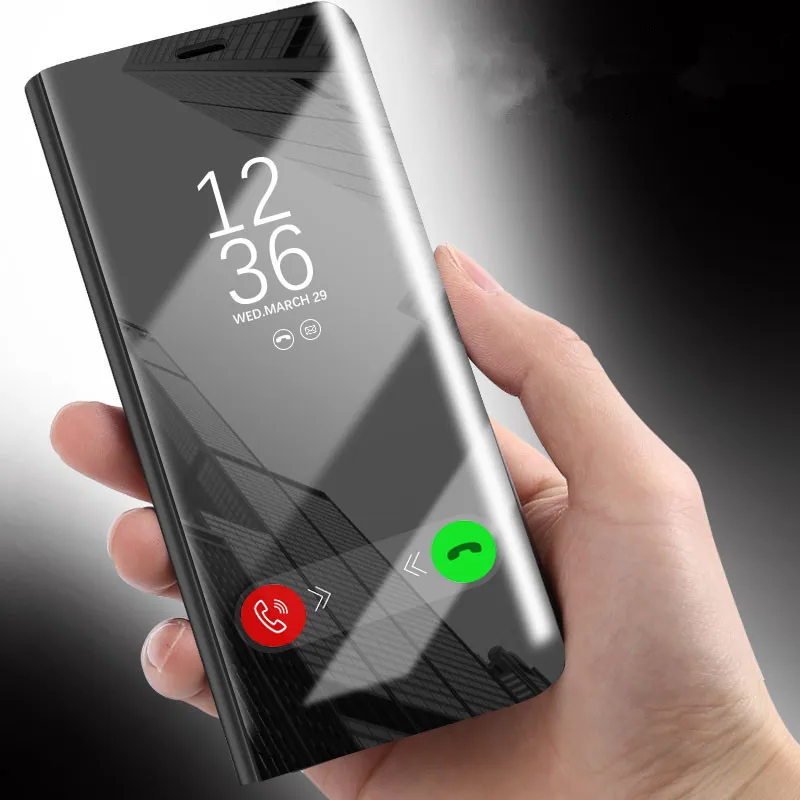 Plating Smart Mirror Flip Phone Case For iPhone X XR XS MAX PU Leather