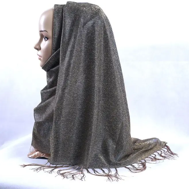 Новое поступление, блестящий хиджаб с люрексом, шаль для женщин, мусульманский платок, подшарф, Блестящий металлический длинный шаль с кисточкой 70*180 см - Цвет: 84